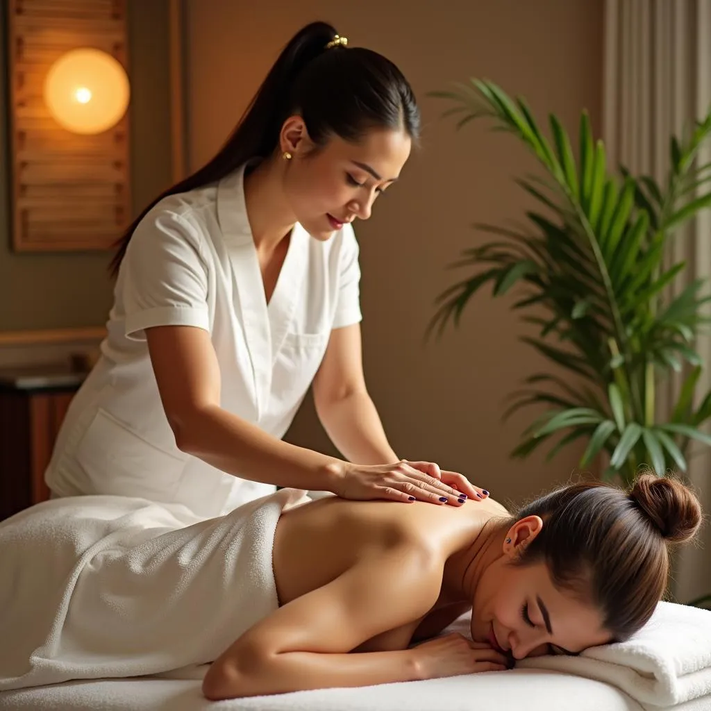 Woman Receiving a Relaxing Massage at a Spa in LA