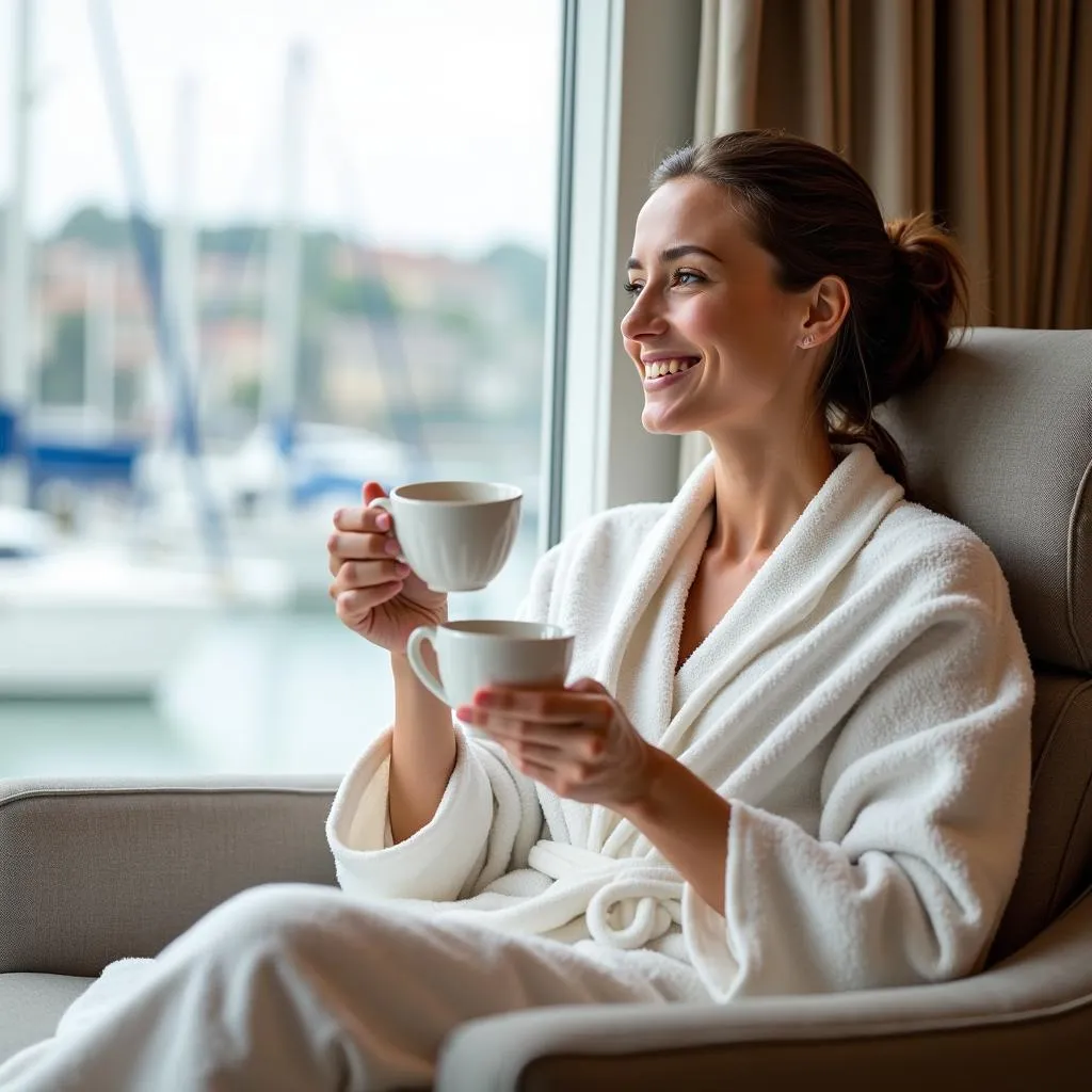 Woman Relaxing in a Robe at a Marina Med Spa