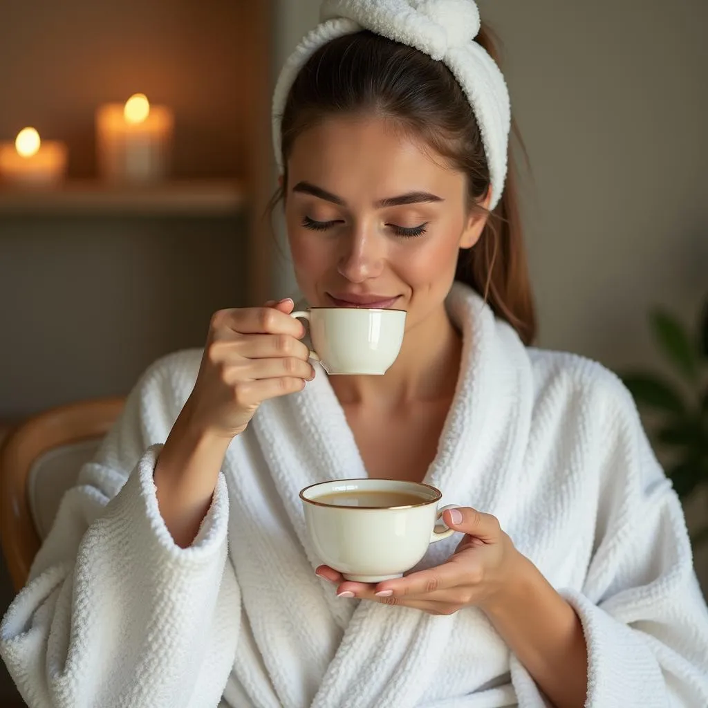 A woman enjoys a relaxing moment at the spa