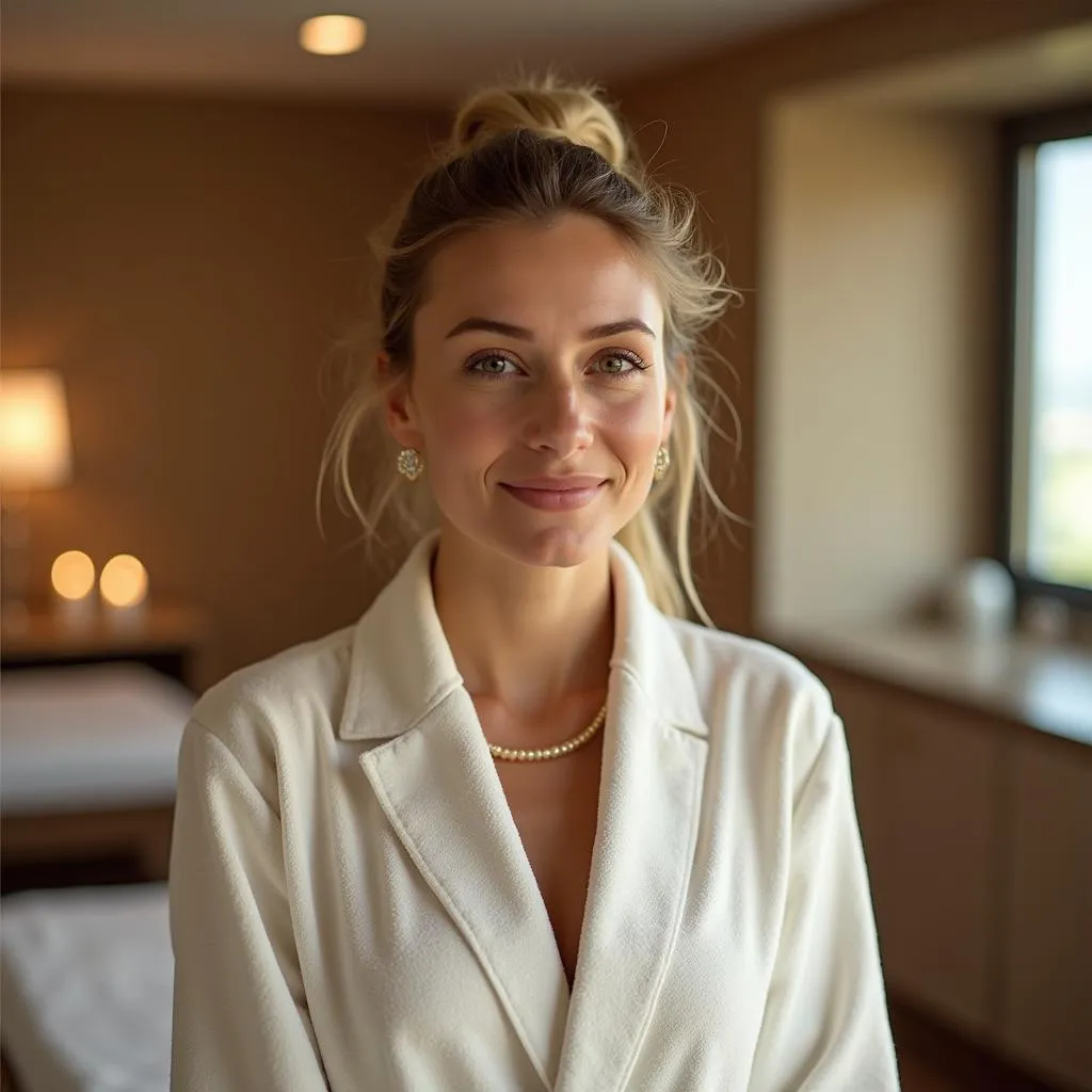 A woman with her eyes closed, enjoying a spa treatment, with a serene expression on her face.