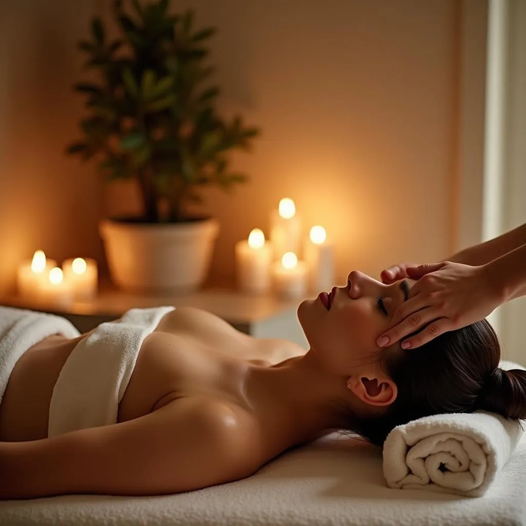 Woman Relaxing at a Spa with Aromatherapy Candles