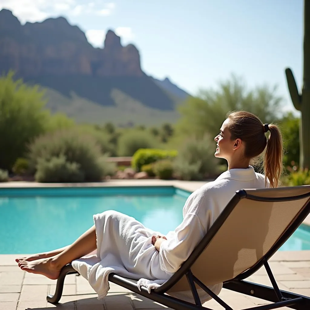 Woman relaxing by a serene spa pool in Arizona