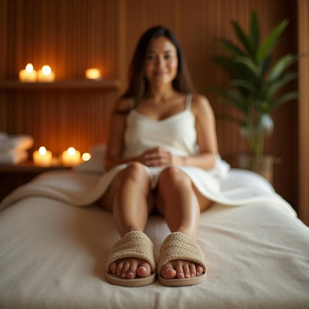 Woman Relaxing in Spa with Slippers