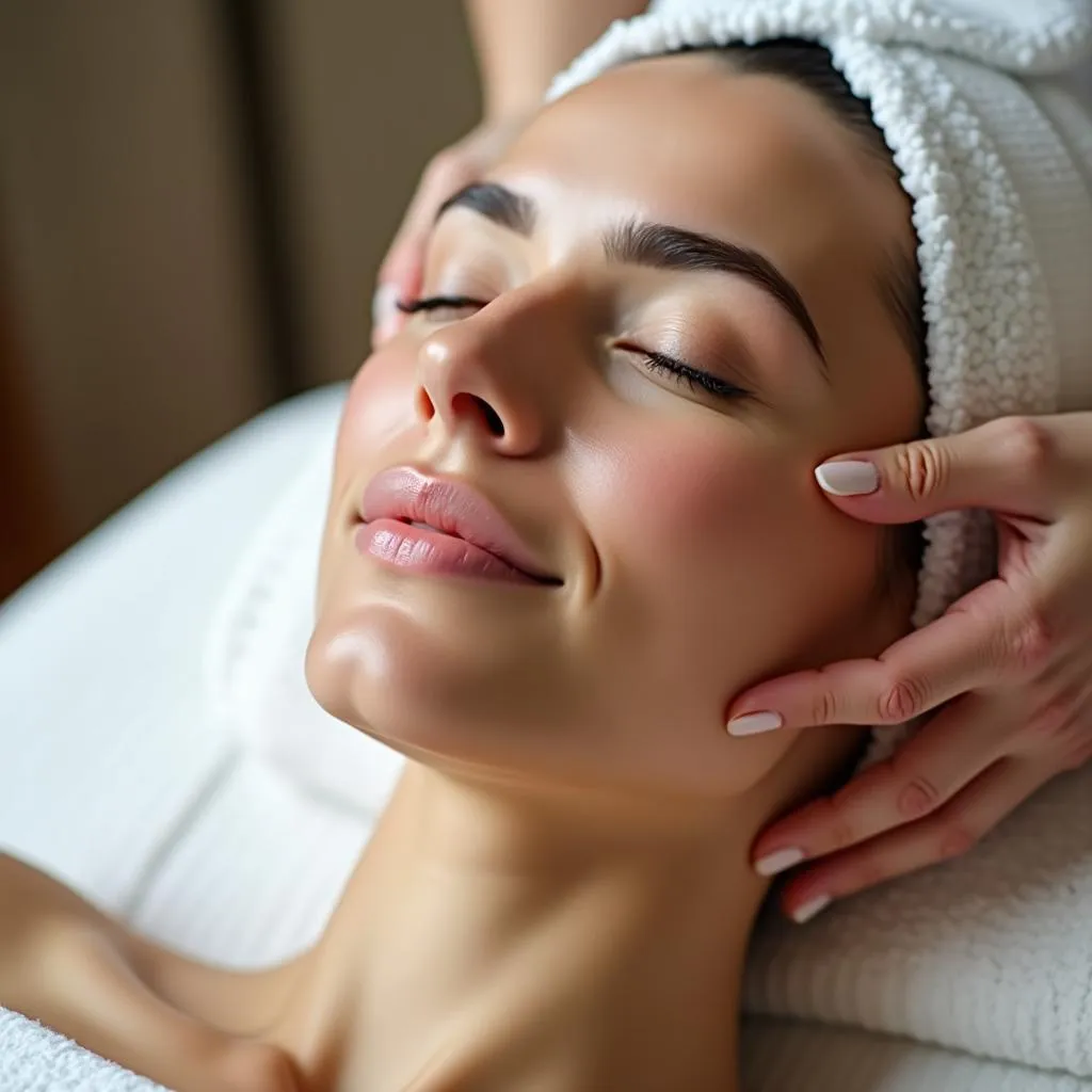 Woman Relaxing During Spa Facial Treatment