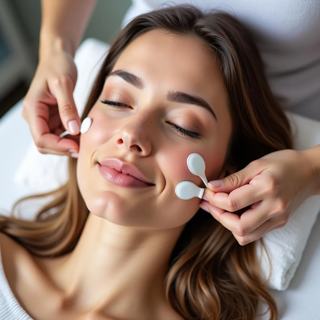 Woman Receiving 7 Tens Spa Treatment