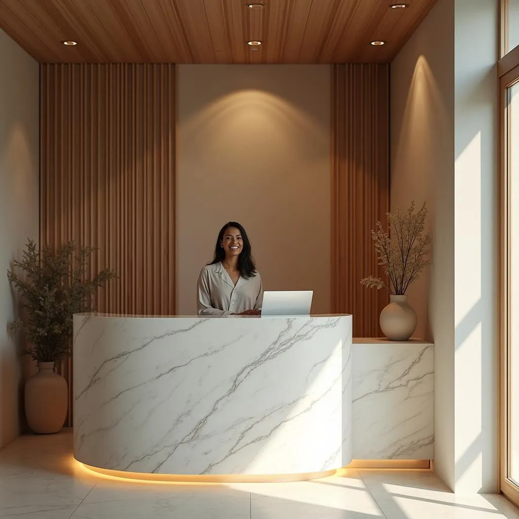 Serene spa reception area with calming decor and welcoming staff