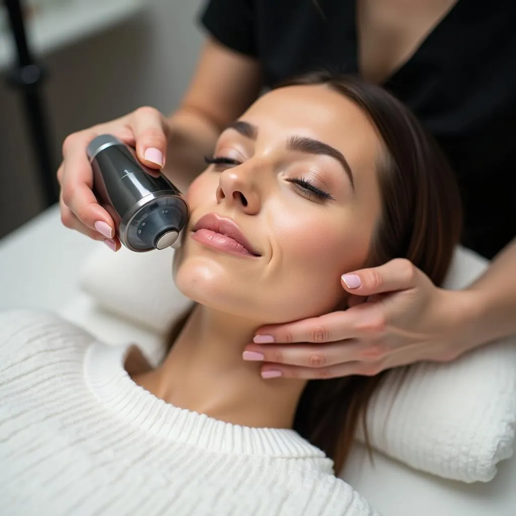 A client receiving an advanced skincare treatment with high-tech equipment