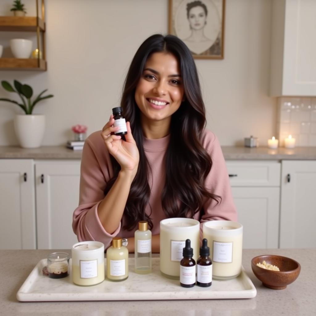 Akanksha Agarwal reviewing spa products in her videos