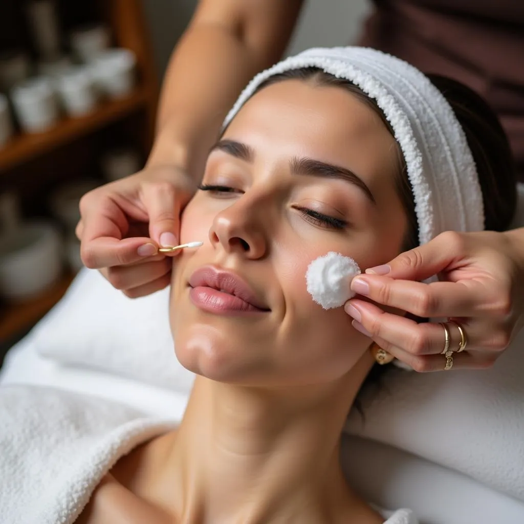 Close-up of a facial treatment at Alankritha Spa