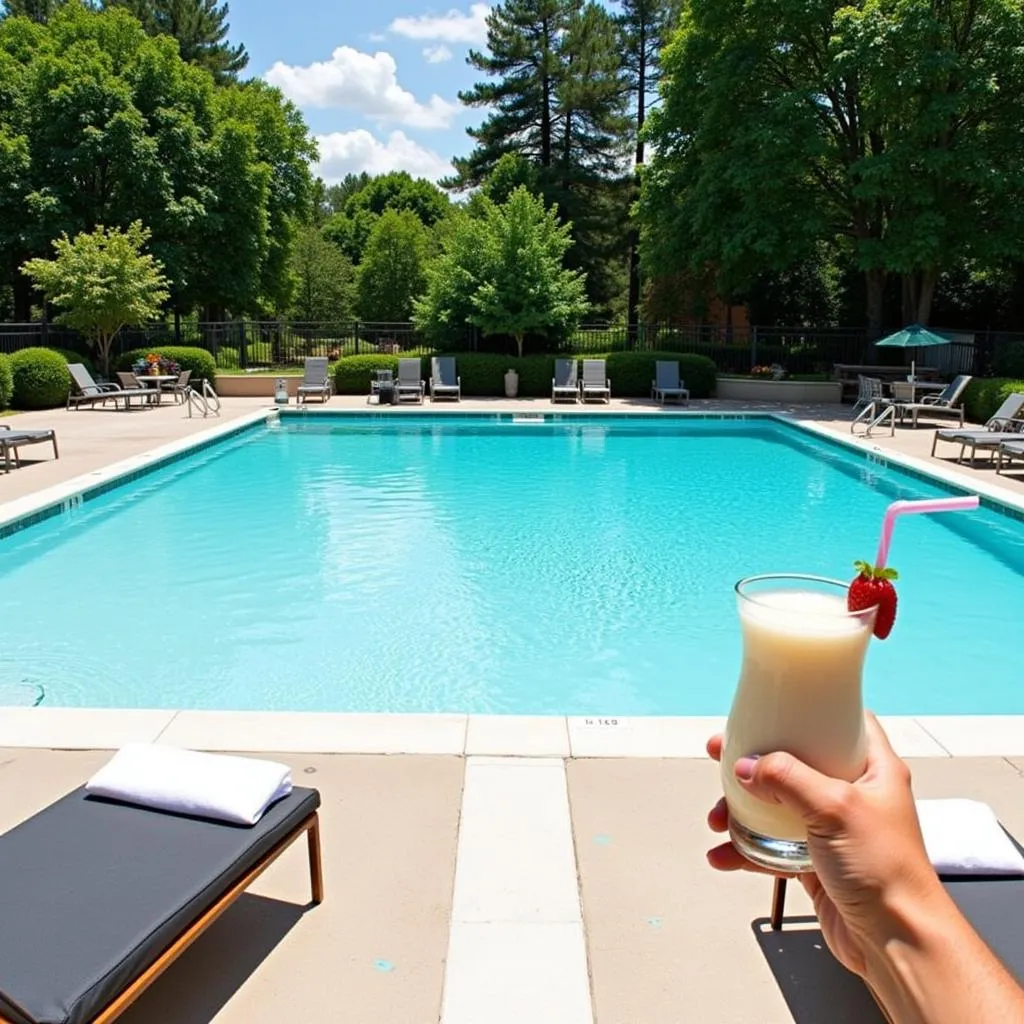 Relaxing outdoor pool area at Alcor Spa Resort