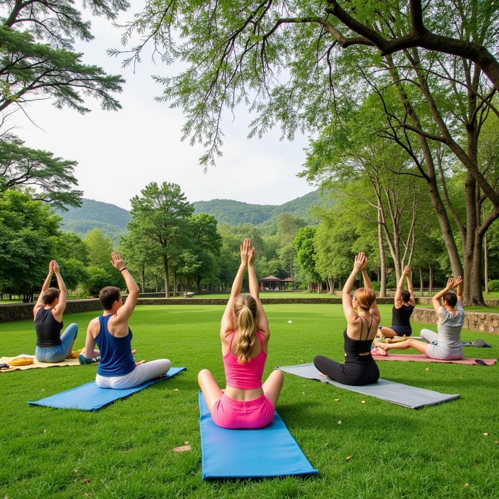 Outdoor yoga session at Amantra Resort