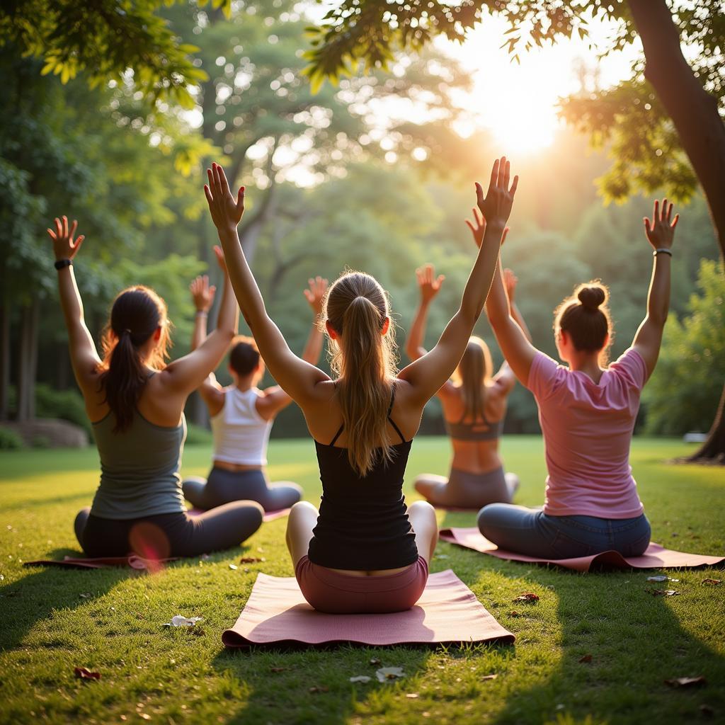 Guests participating in a yoga session