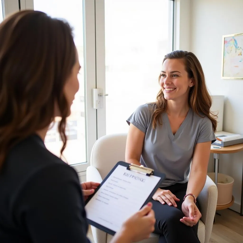 Amy consulting with a client at Viyada Spa