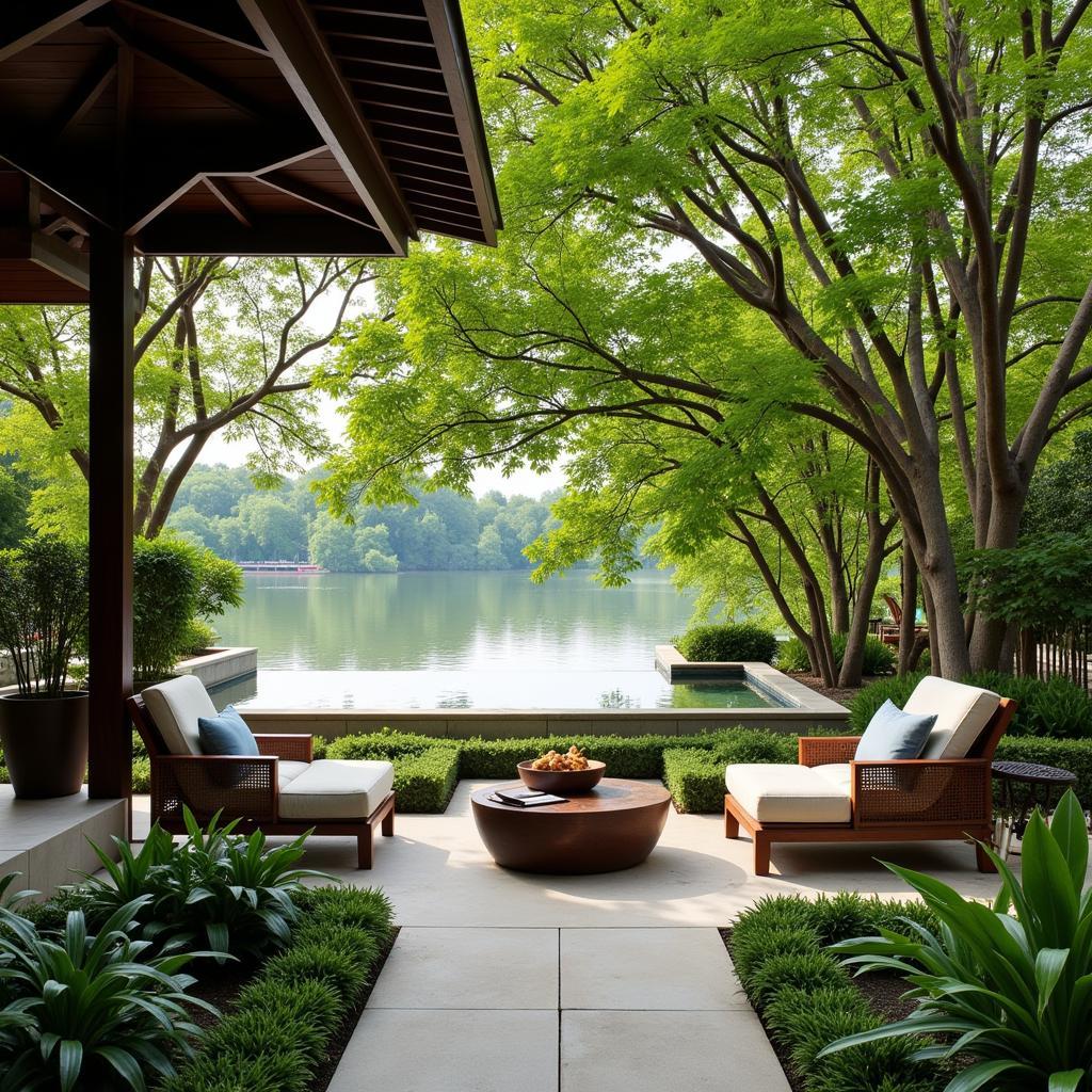 Serene Outdoor Relaxation Area at Anantara Riverside Bangkok Spa