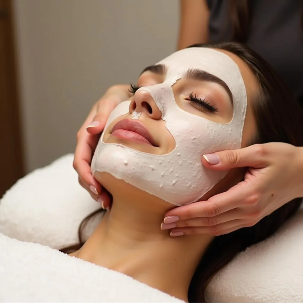 Close-up of a woman receiving a facial treatment at Anassa Hotel Spa