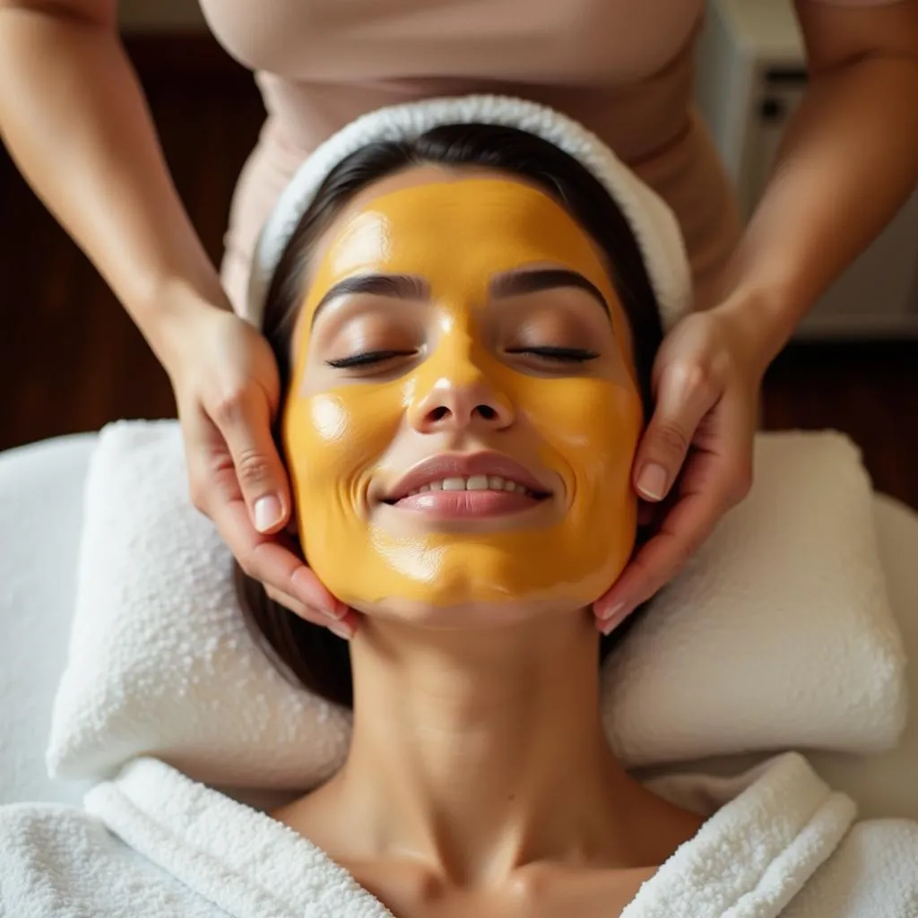 Esthetician applying a honey face mask