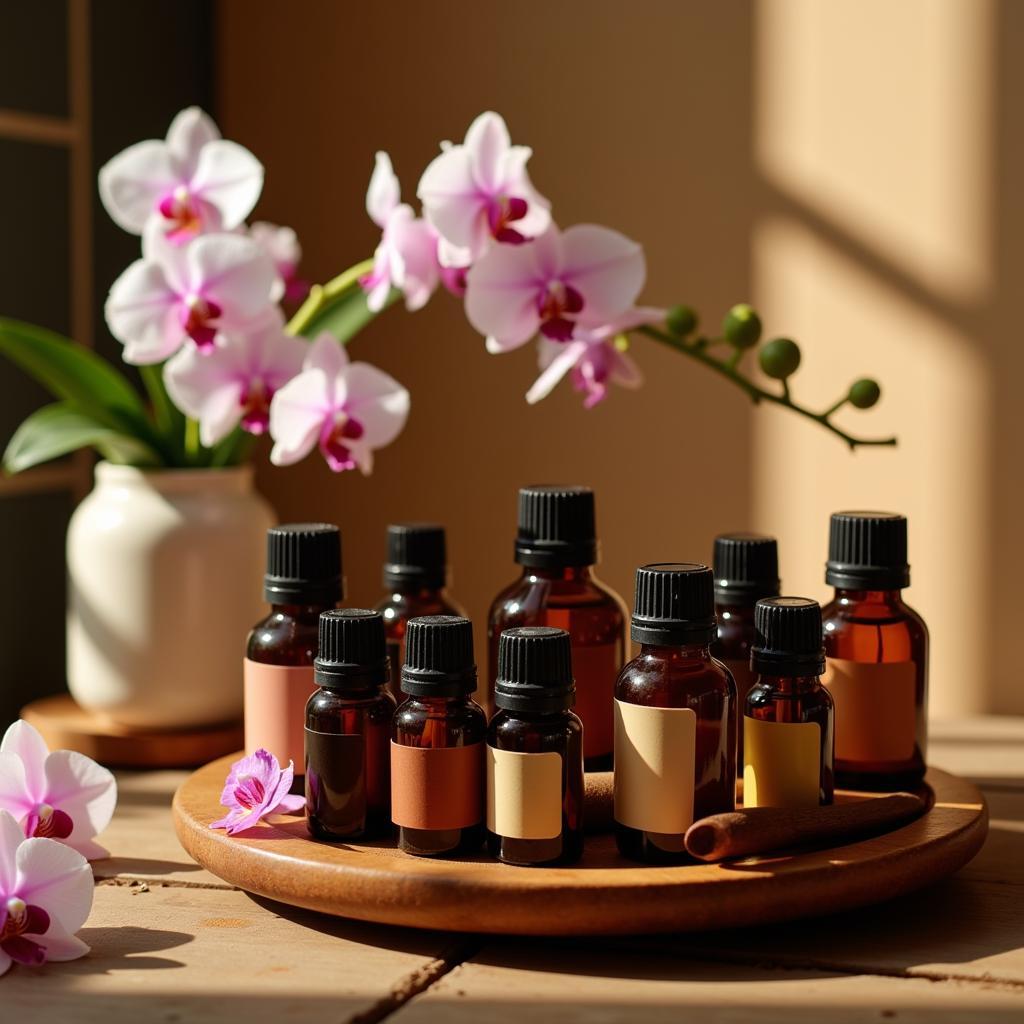 Essential oils for aromatherapy massage at Aroma Body Spa Ganeshguri