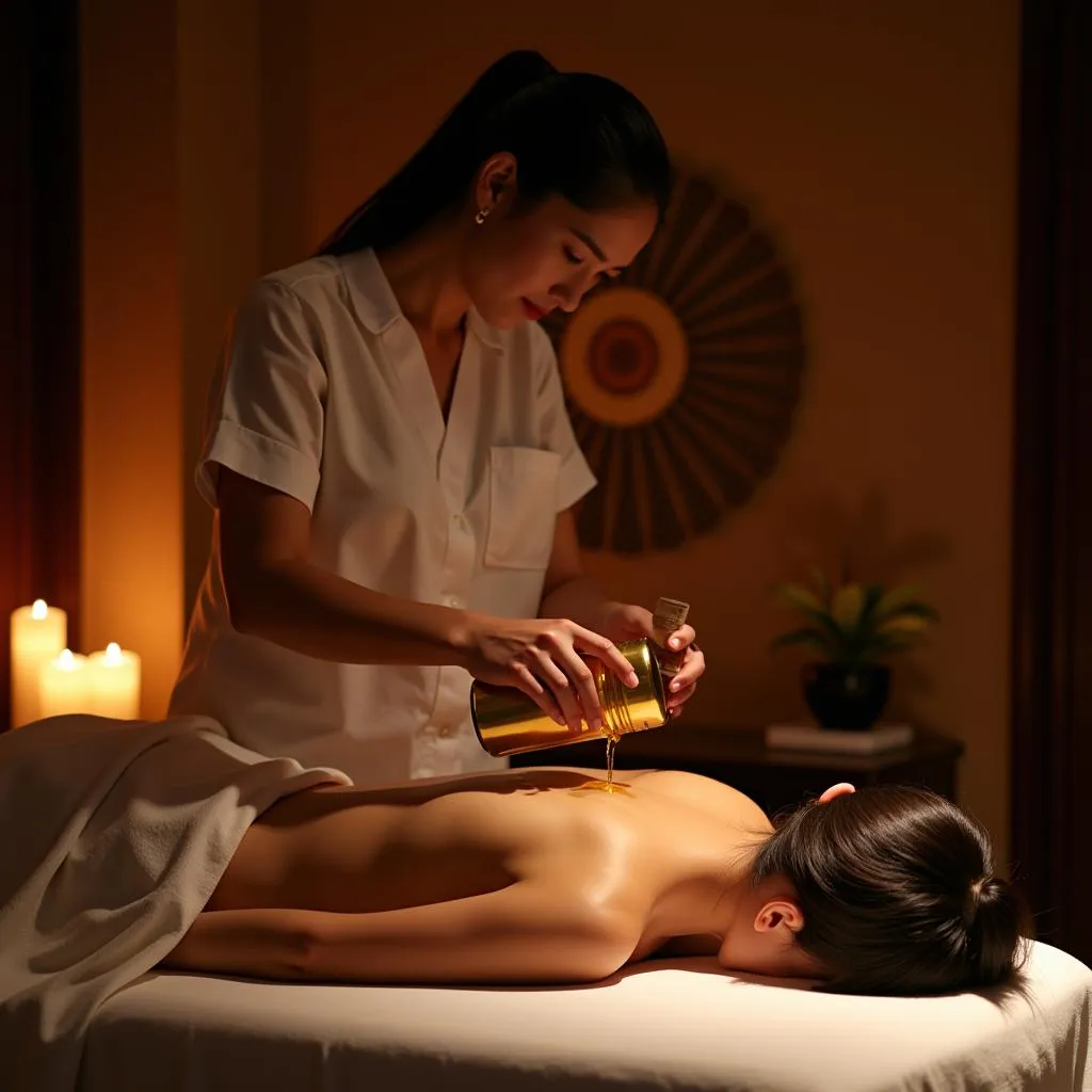 Woman receiving an aroma Thai massage in a serene spa setting in Dehradun