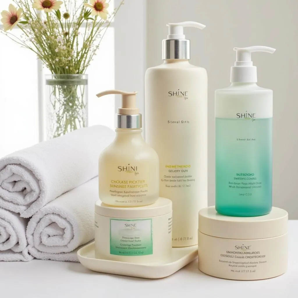 Array of Skincare Products and Towels