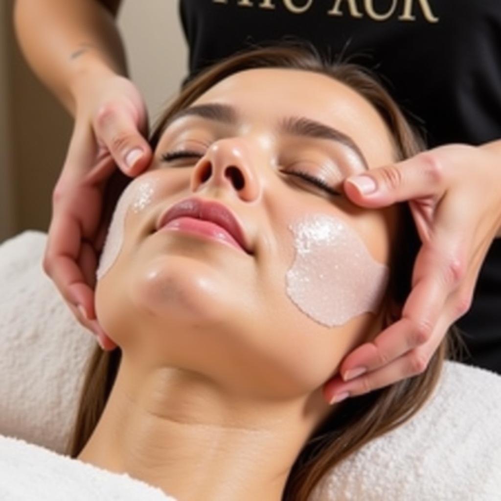 Close-up of a relaxing facial treatment at Aura Spa Connaught Place