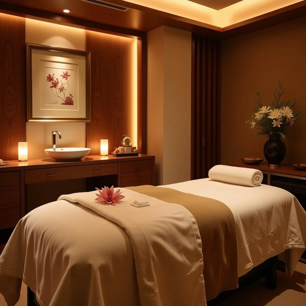 Tranquil treatment room at Aura Thai Spa