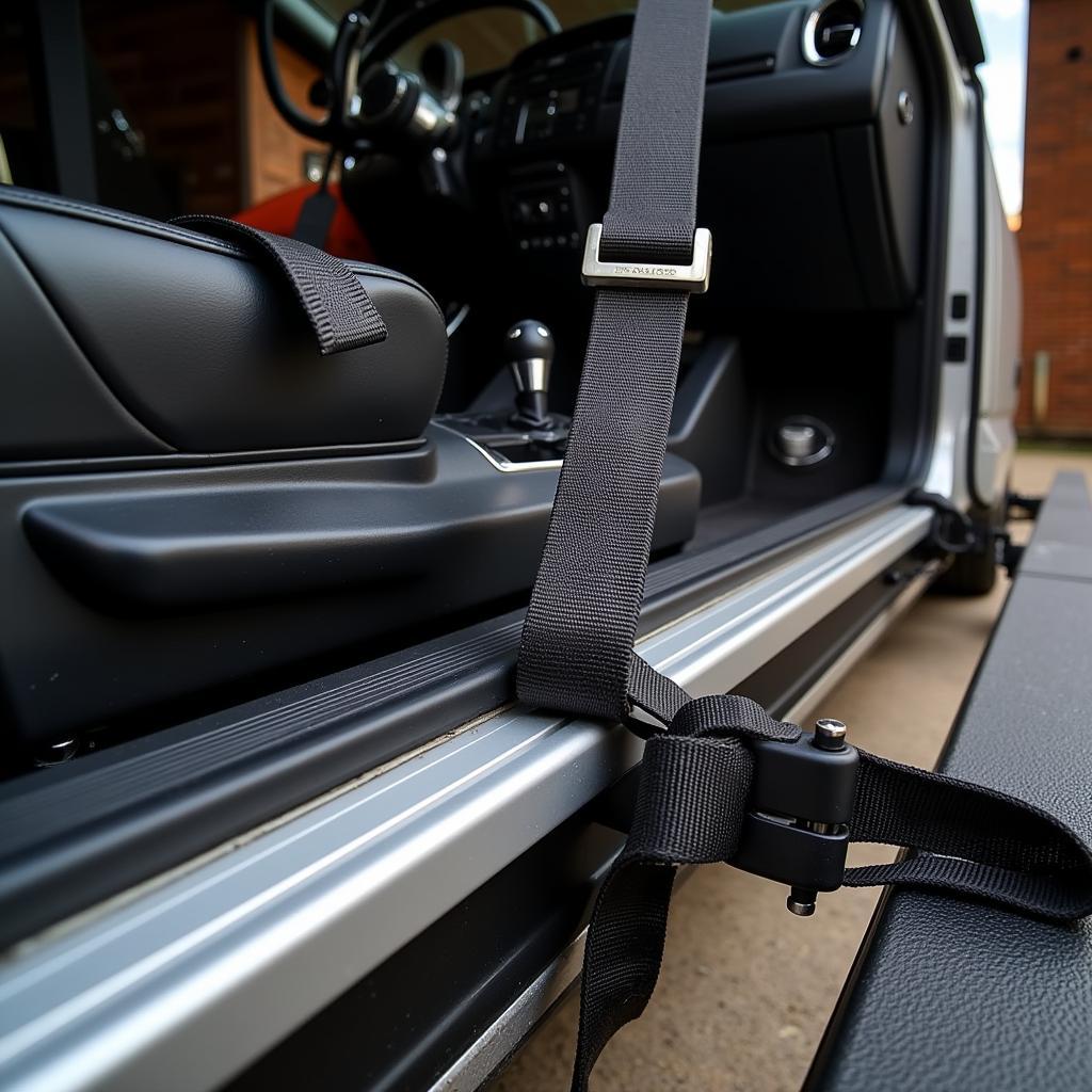 Secure tie-down systems inside an auto spa transport trailer