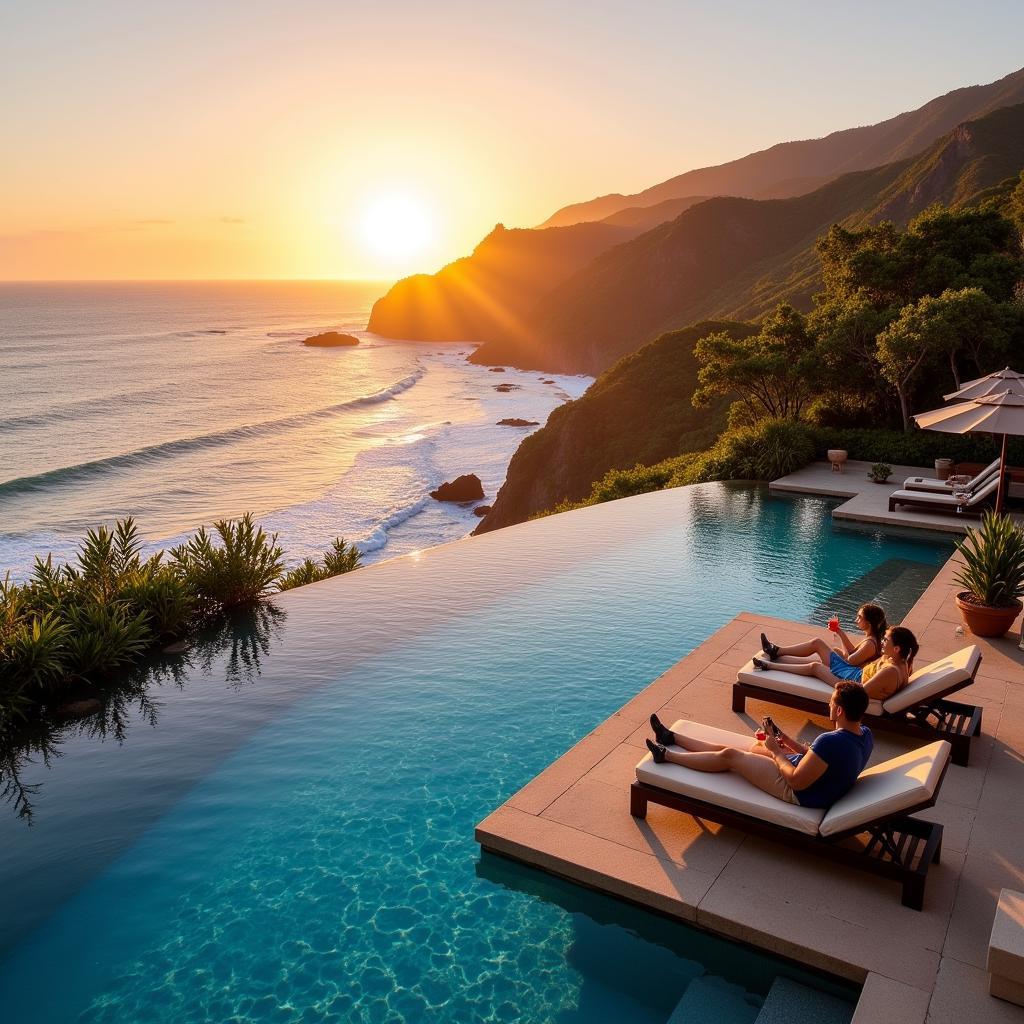 Ayana Resort's Ocean Beach Pool in Bali at Sunset