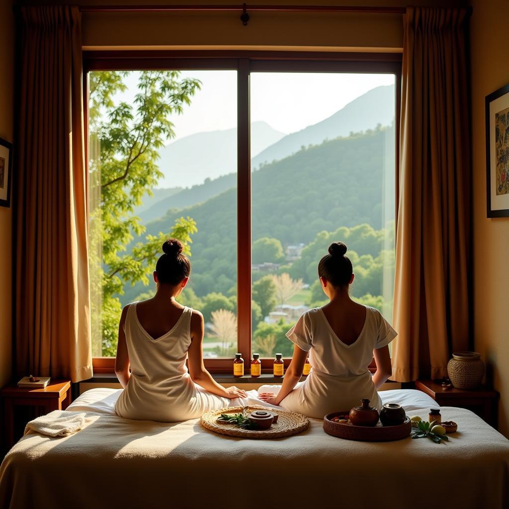 Serene Ayurvedic treatment room with a view