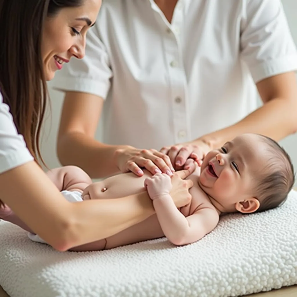 Baby receiving a gentle massage