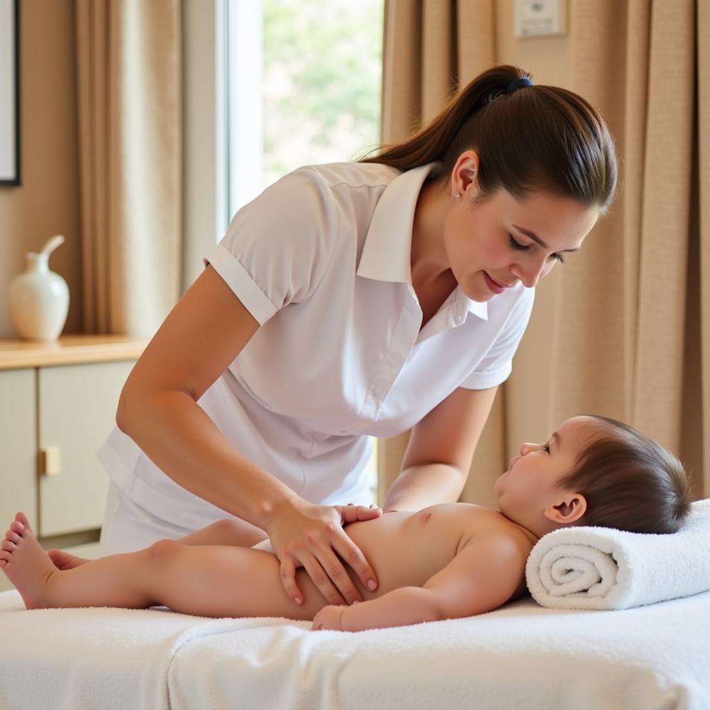 Baby receiving a gentle massage at a Hyderabad baby spa