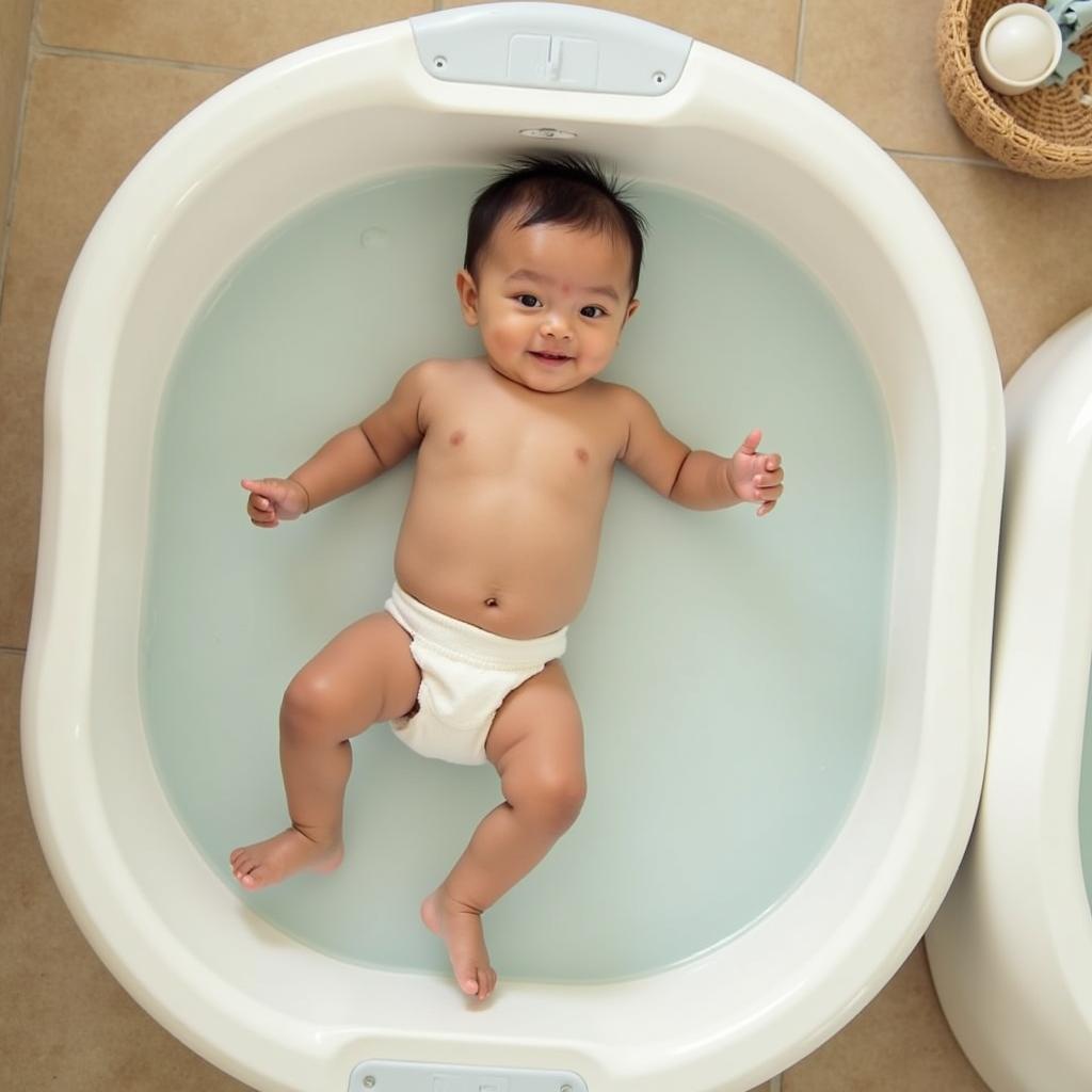 Baby enjoying a hydrotherapy session in a Hyderabad baby spa