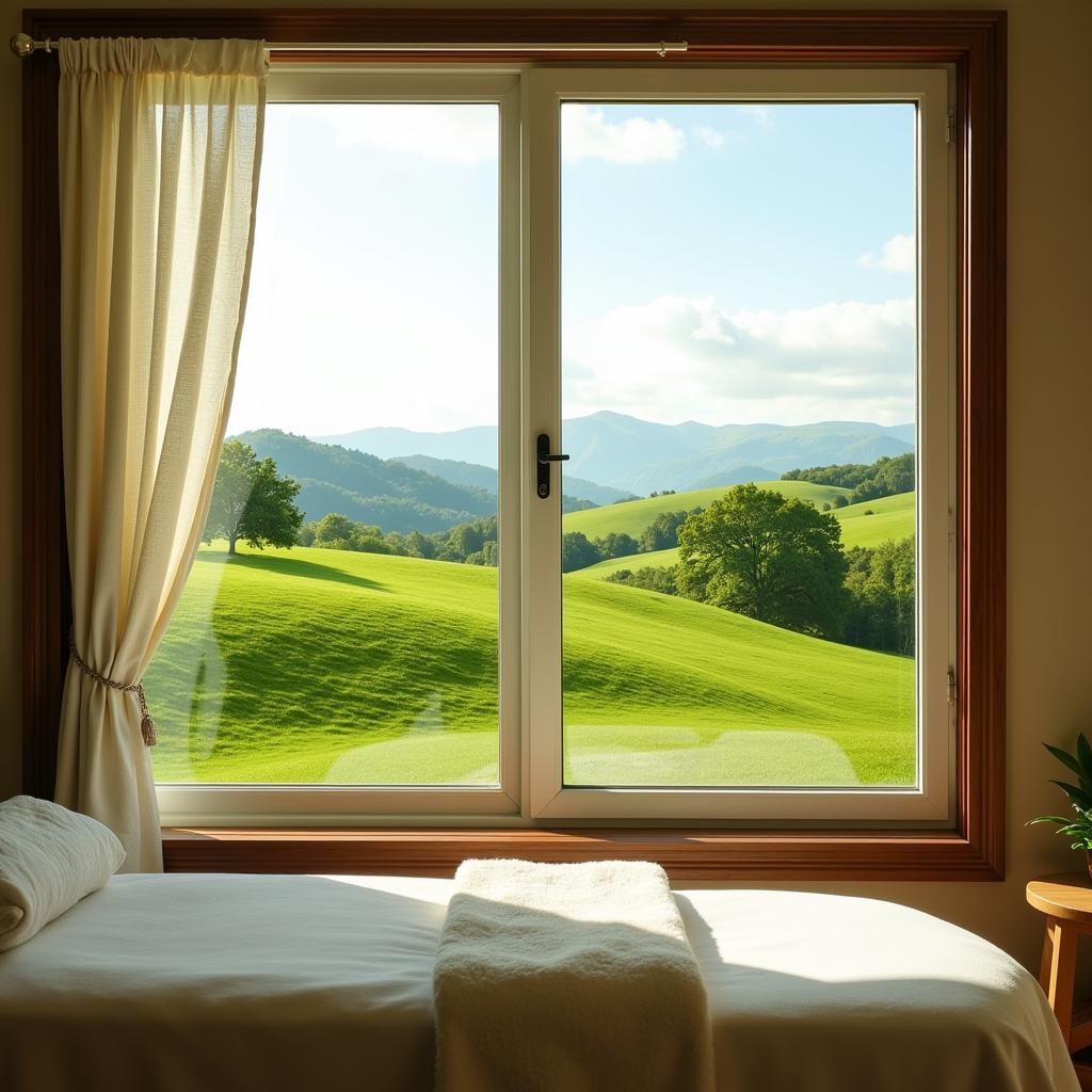 Tranquil countryside view from a spa near Bagnole de l'Orne