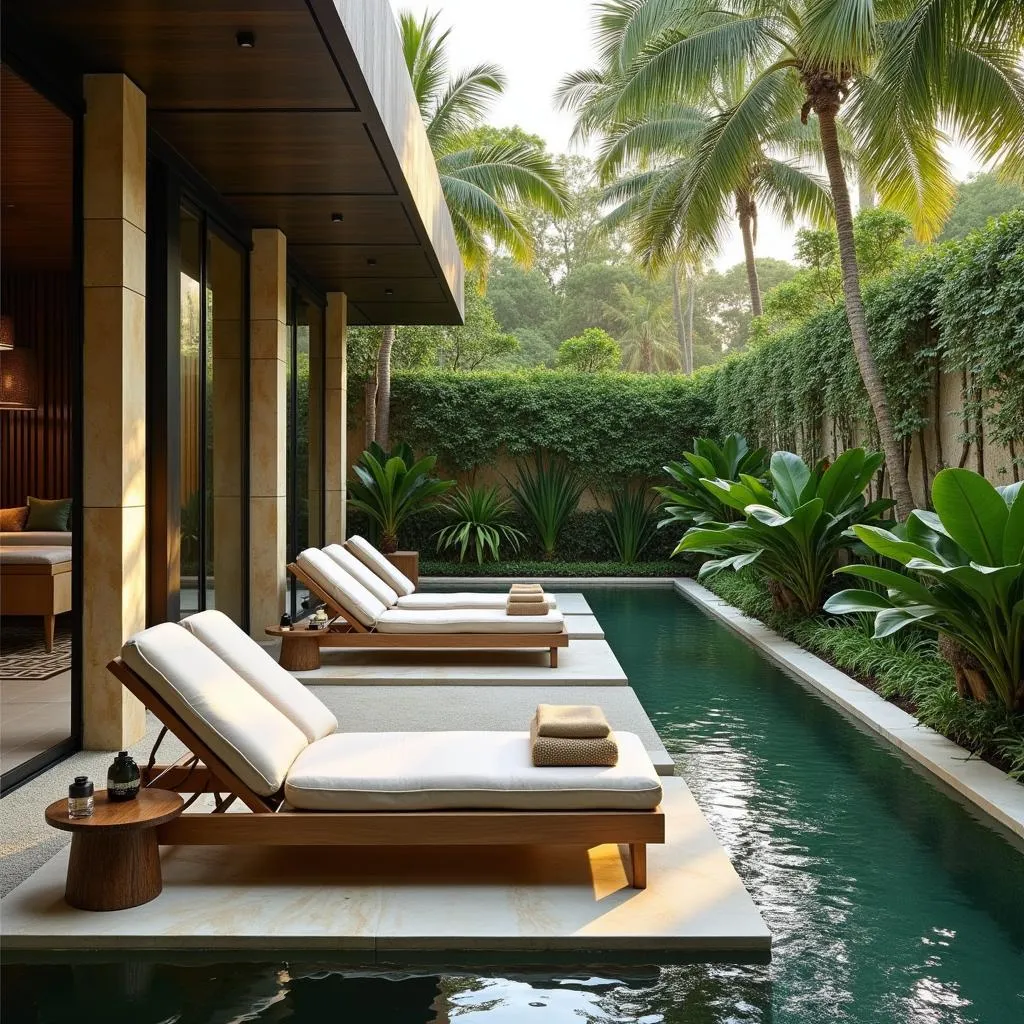 Peaceful relaxation area at Bali Rani Spa with comfortable loungers