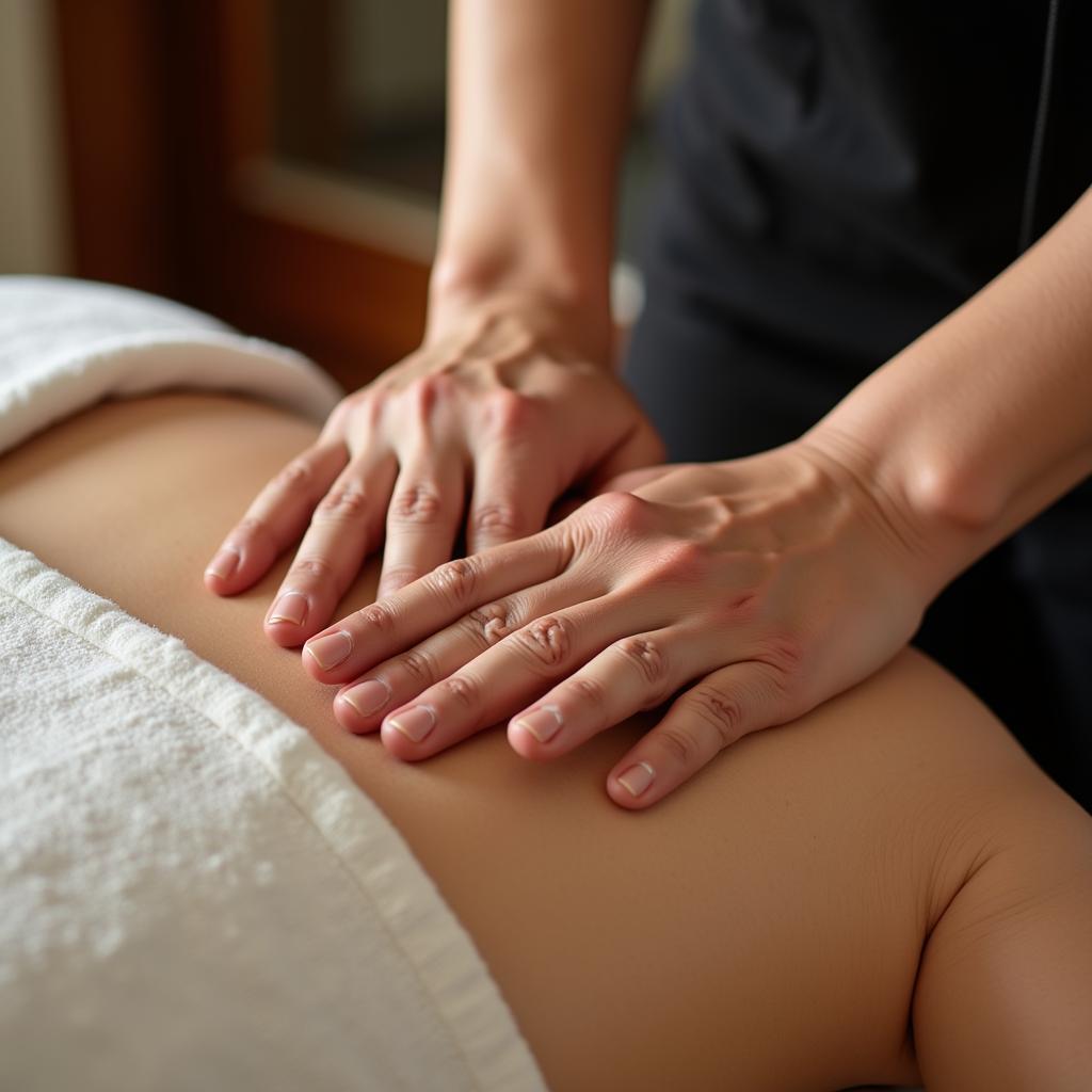 Close-up of hands performing traditional Balinese massage