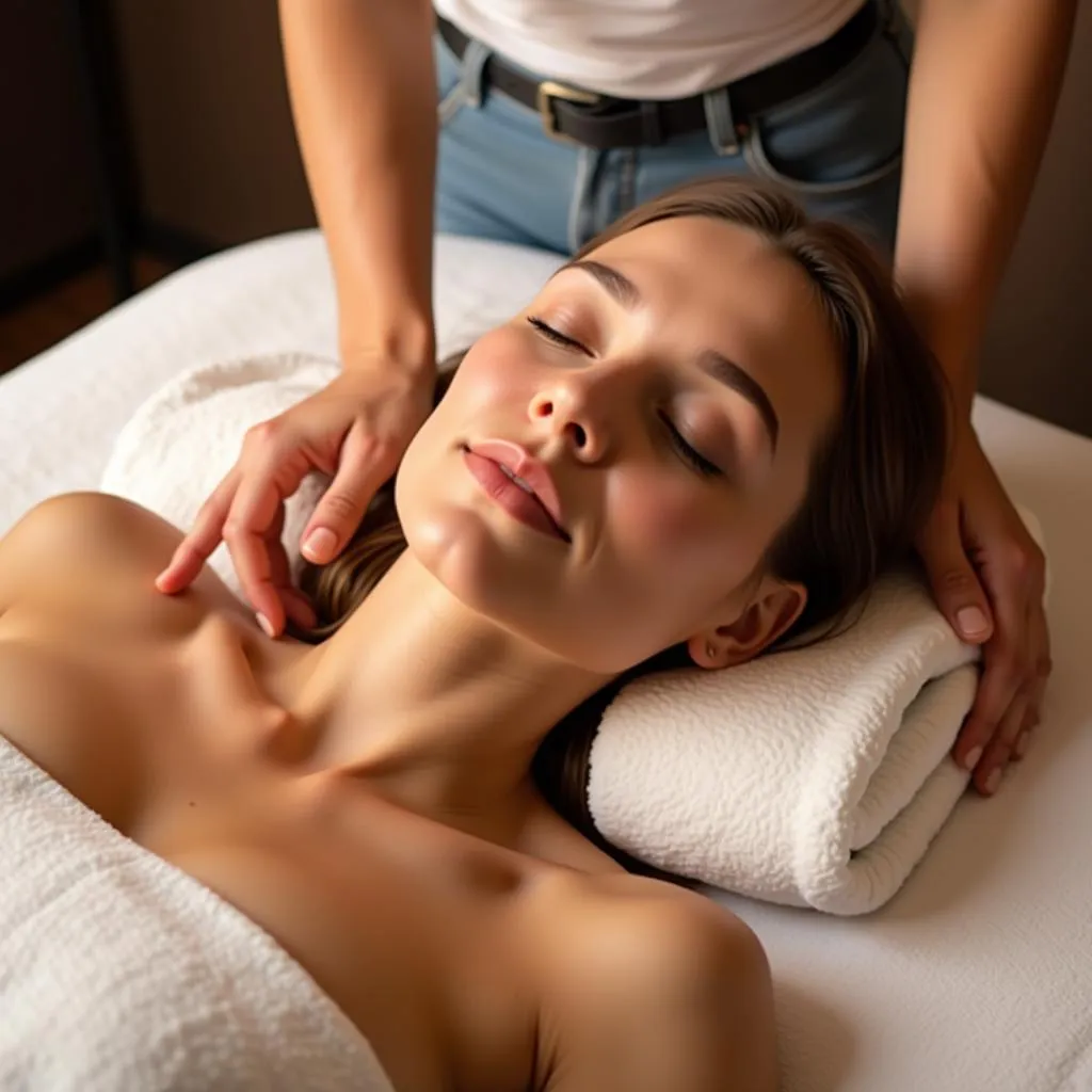 Woman Experiencing Deep Relaxation During an Angel Massage