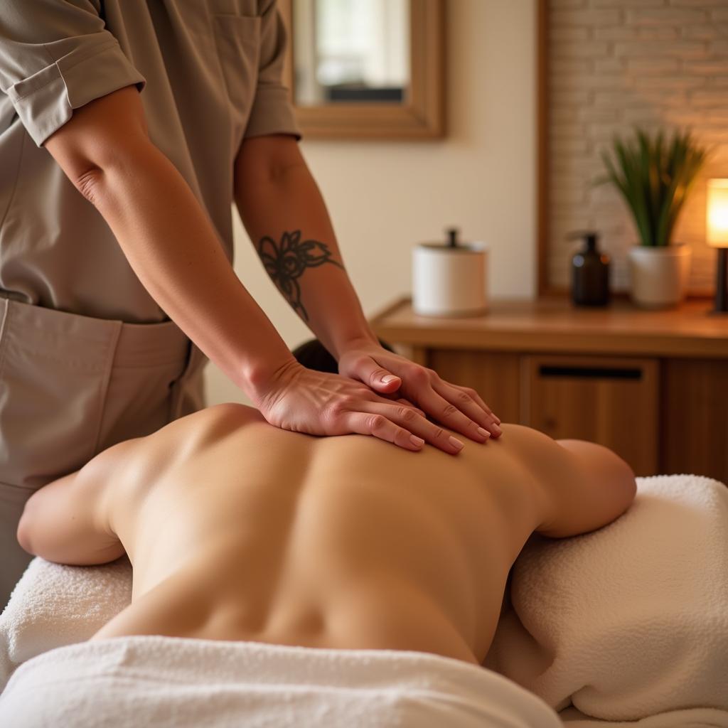 Close-up of hands massaging a woman's back at a Berlin day spa