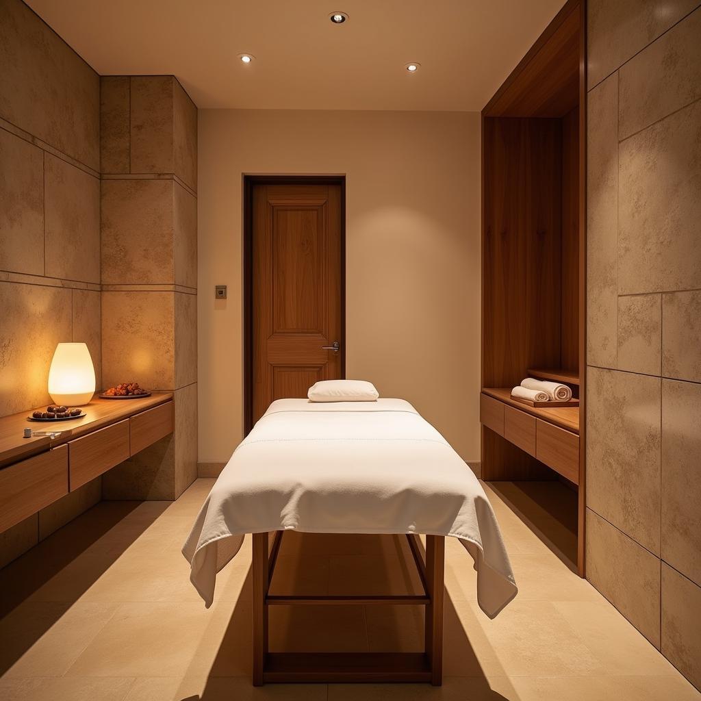 Tranquil Bery Spa Treatment Room with Soft Lighting and Natural Elements