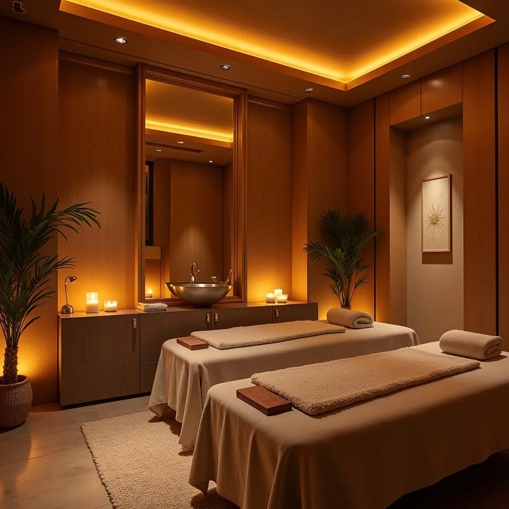 Luxurious spa interior with soft lighting and calming decor