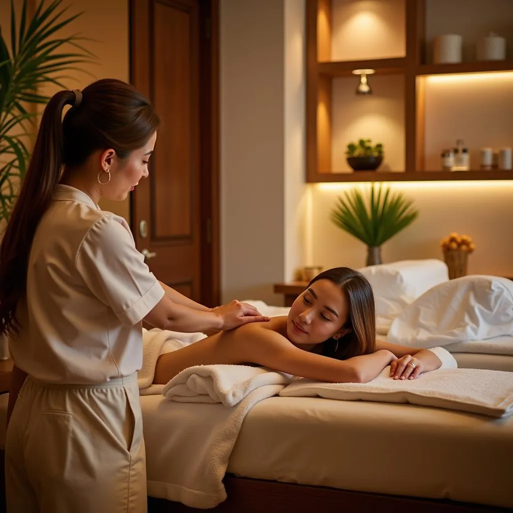 Woman getting a relaxing massage at a spa in Mapusa's commercial area