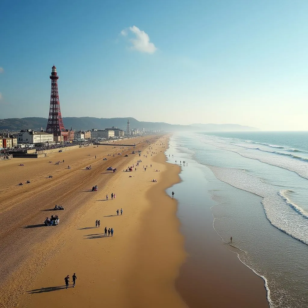 Scenic Blackpool Beach in Lancashire, England