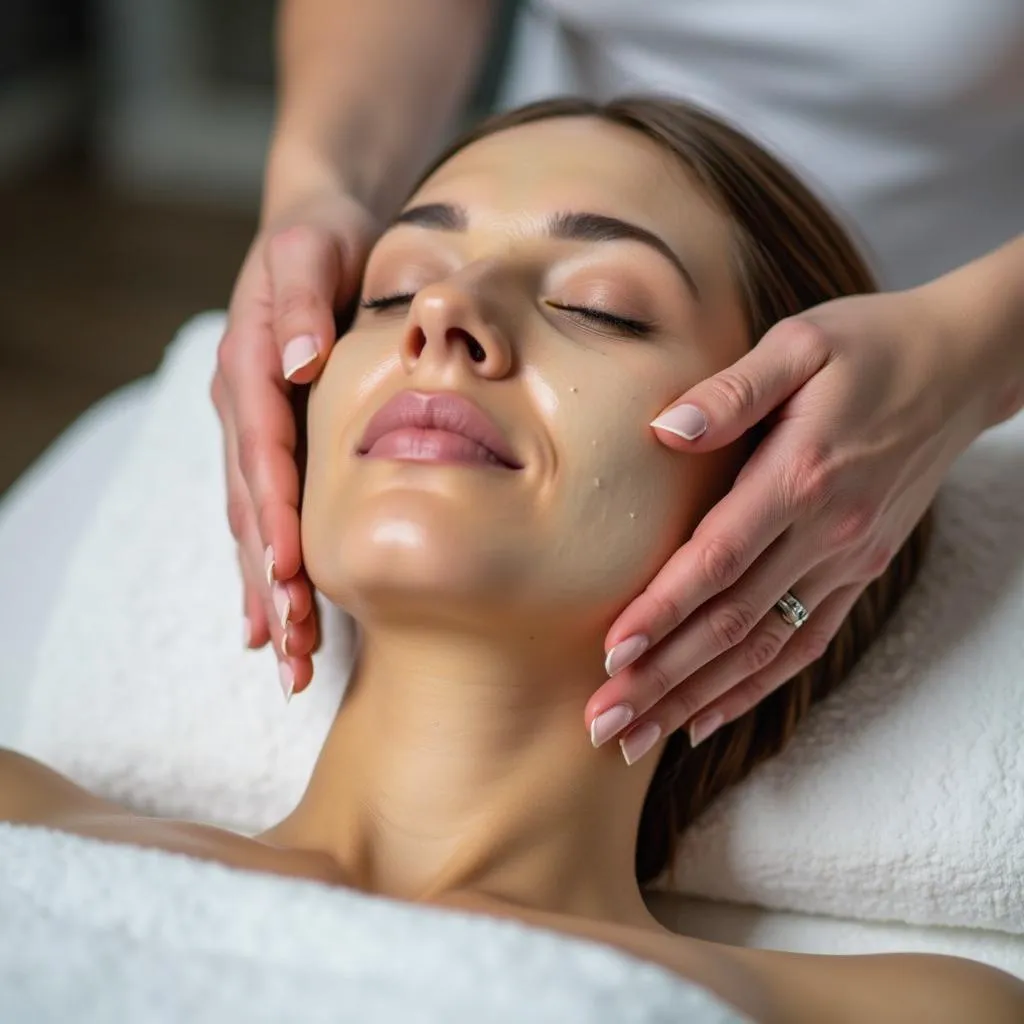 Woman receiving a facial treatment at a Brampton spa