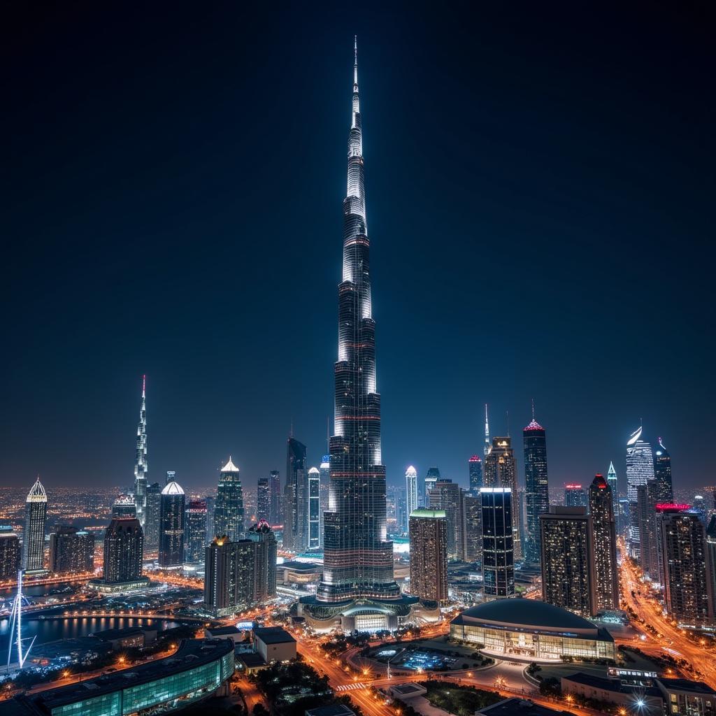 The Burj Khalifa Illuminated at Night