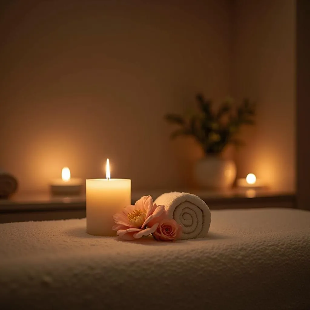 Tranquil Spa Room Decorated with Candles and Flowers