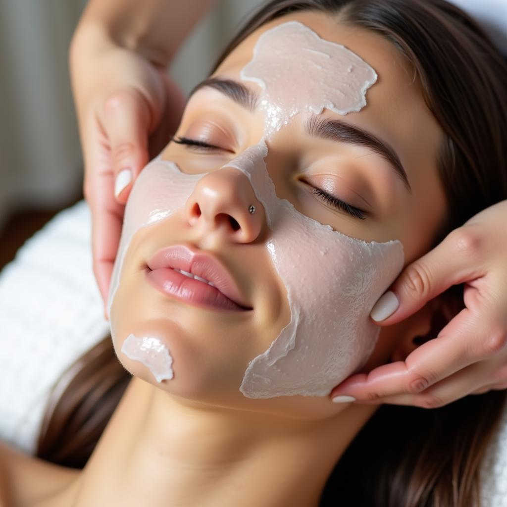 Close-up of a woman receiving a facial treatment at a Chicago spa