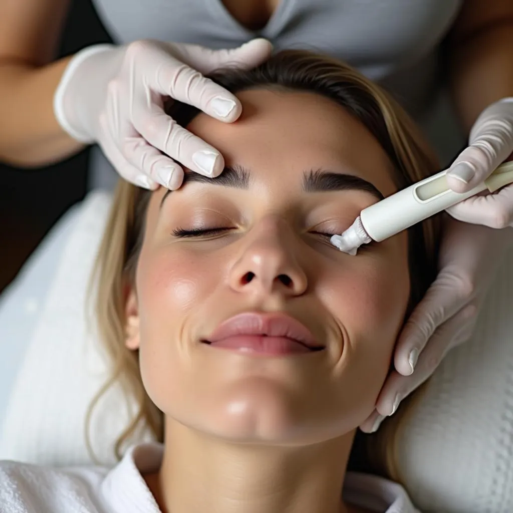 Close up of a facial treatment being performed by a skilled esthetician