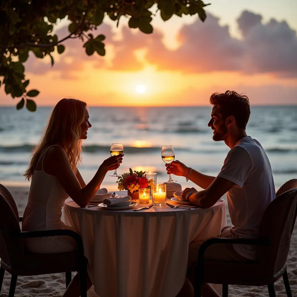 Romantic beach dinner at sunset