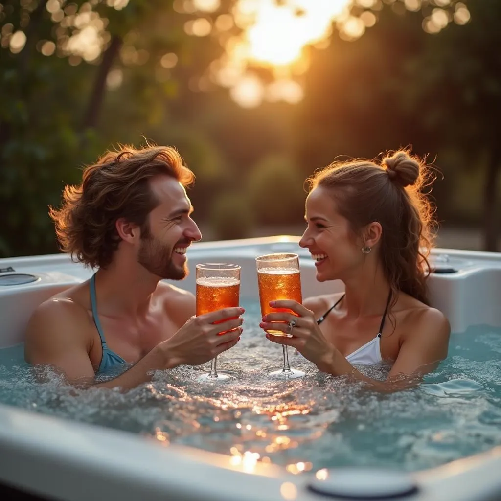 Couple Relaxing with Drinks in Spa