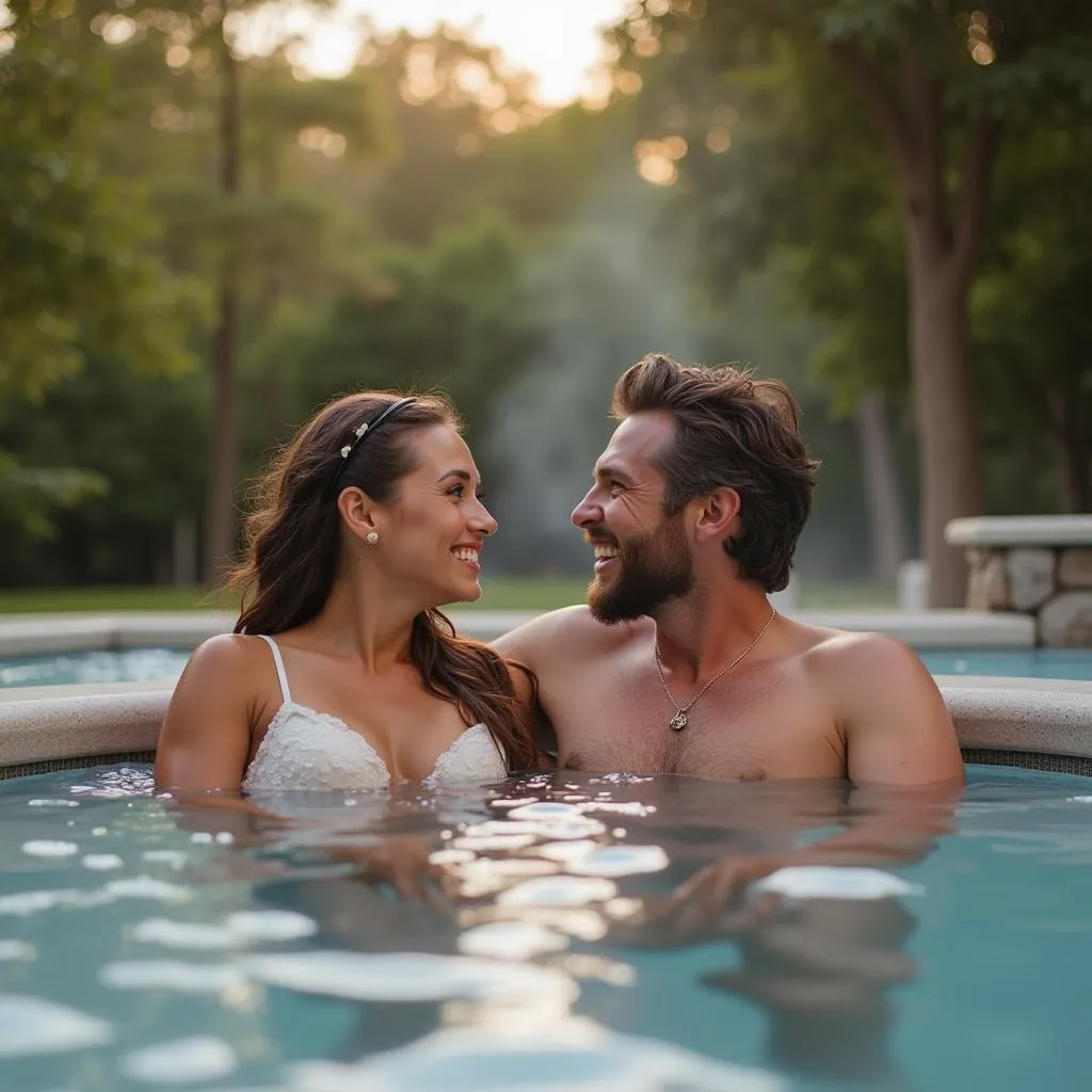 Couple enjoying a romantic getaway at a hot springs spa in Kansas City