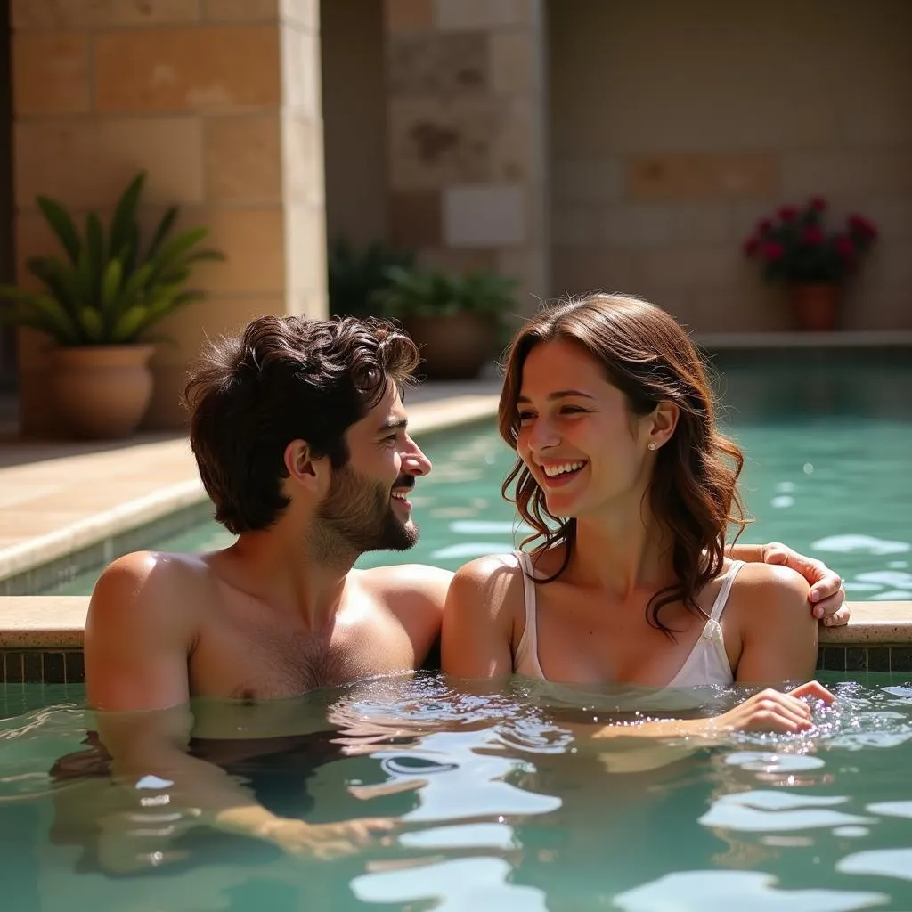 Couple relaxing in a Roman bath