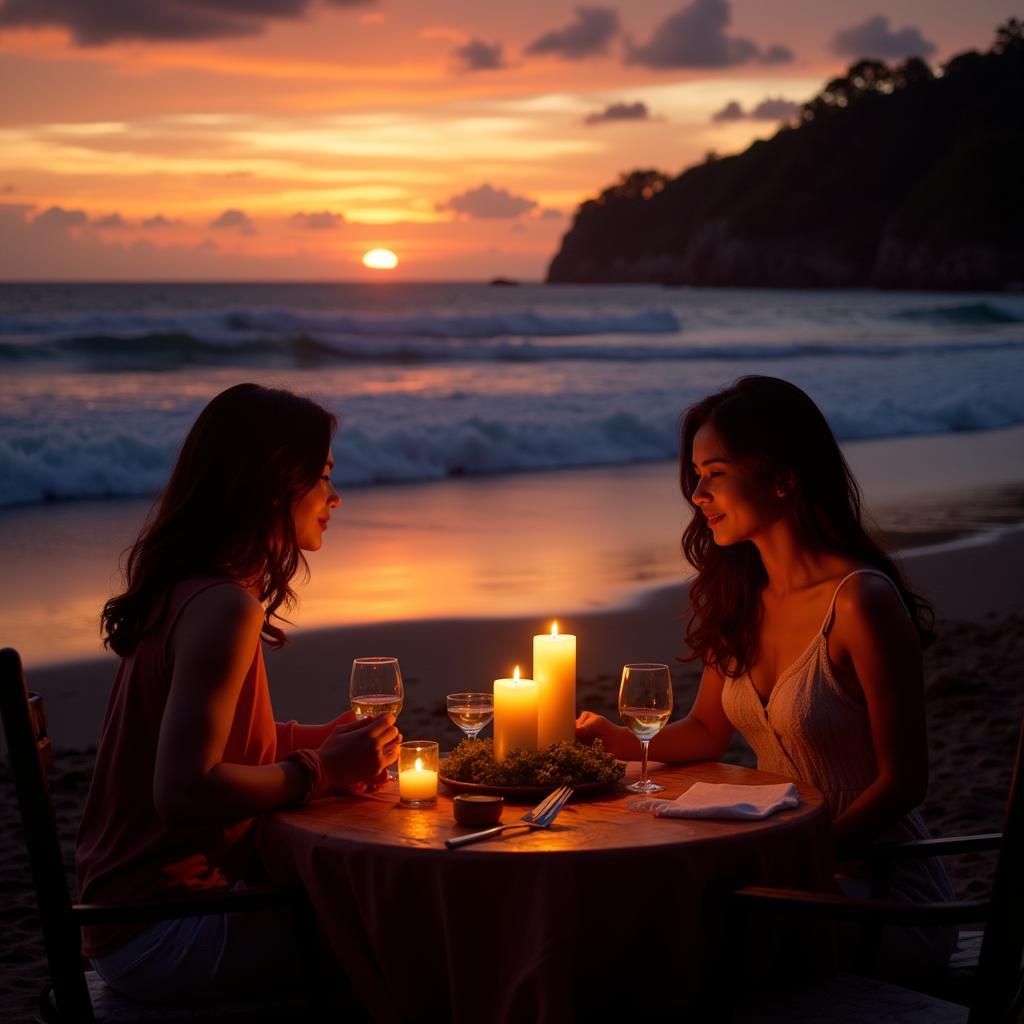 Couple Enjoying Romantic Dinner on Beach